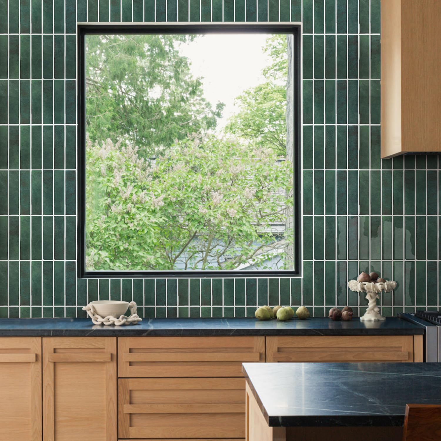 COMSTICKC Piastrelle Adesive Cucina Bagno 3D, Verde, Mattonelle Adesive Bagno, 10 Pezzi Murali Autoadesivo Cucina Decorativi, Impermeabili e Facili da Pulire(30,5x30,5cm)