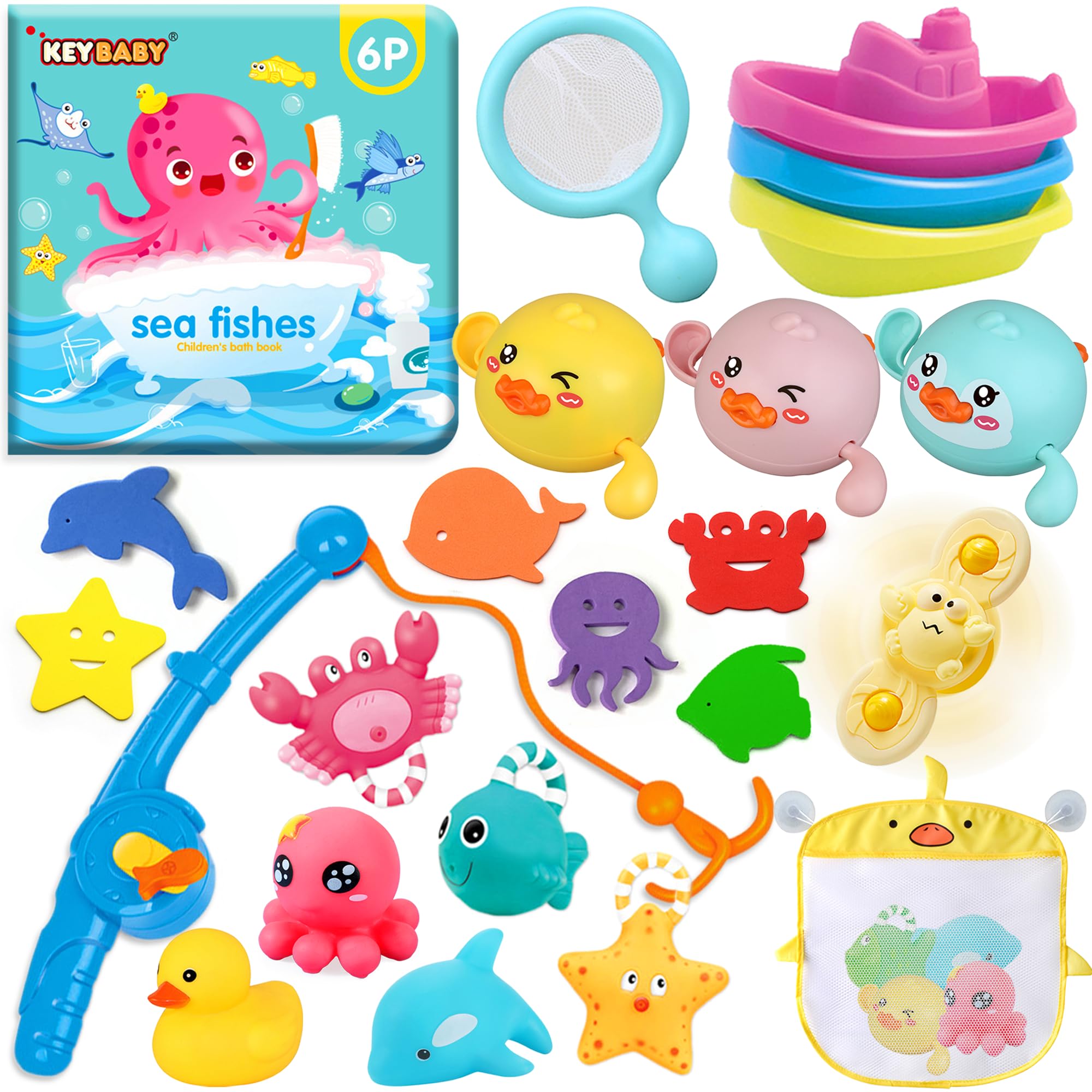 Chennyfun Conjunto Juguetes para Baño, 23Piezas Baby Bath Toys Incluye Pato de Goma,Pulpo,Barco de Plástico ect., Conjunto Juguetes para Niños Pequeños de 1, 2, 3, 4, 5, 6 Años