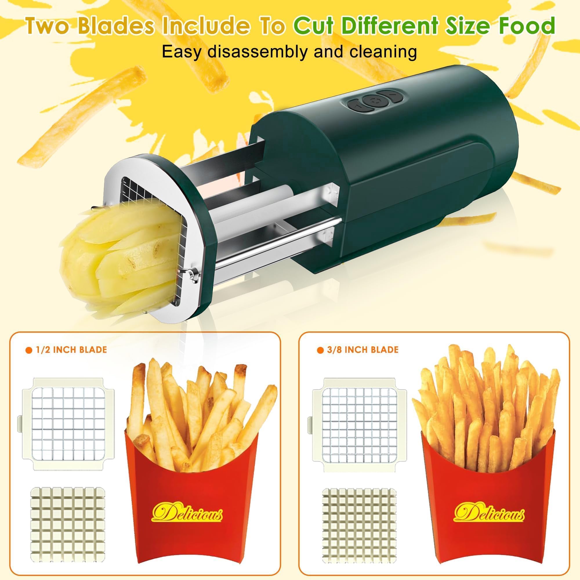 Cortador eléctrico de Patatas Fritas, rebanador de Verduras Comercial de Acero Inoxidable con Dos Cuchillas para Cocina y Restaurante, Cortador de Frutas y Verduras Comercial.