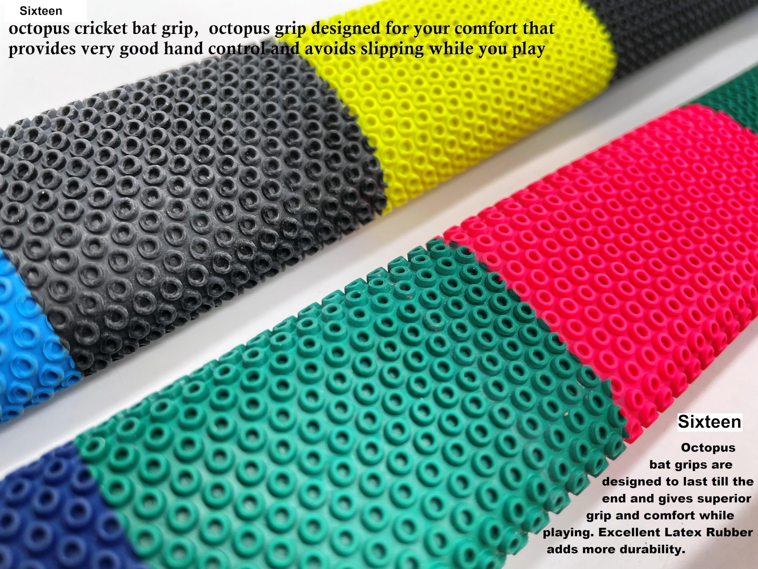 Sixteen Octopus and Bracelet Texture Cricket Bat Handle Rubber Grips for Better Shock Absorption (2 Rubber Grips) - Multicolor 4 1