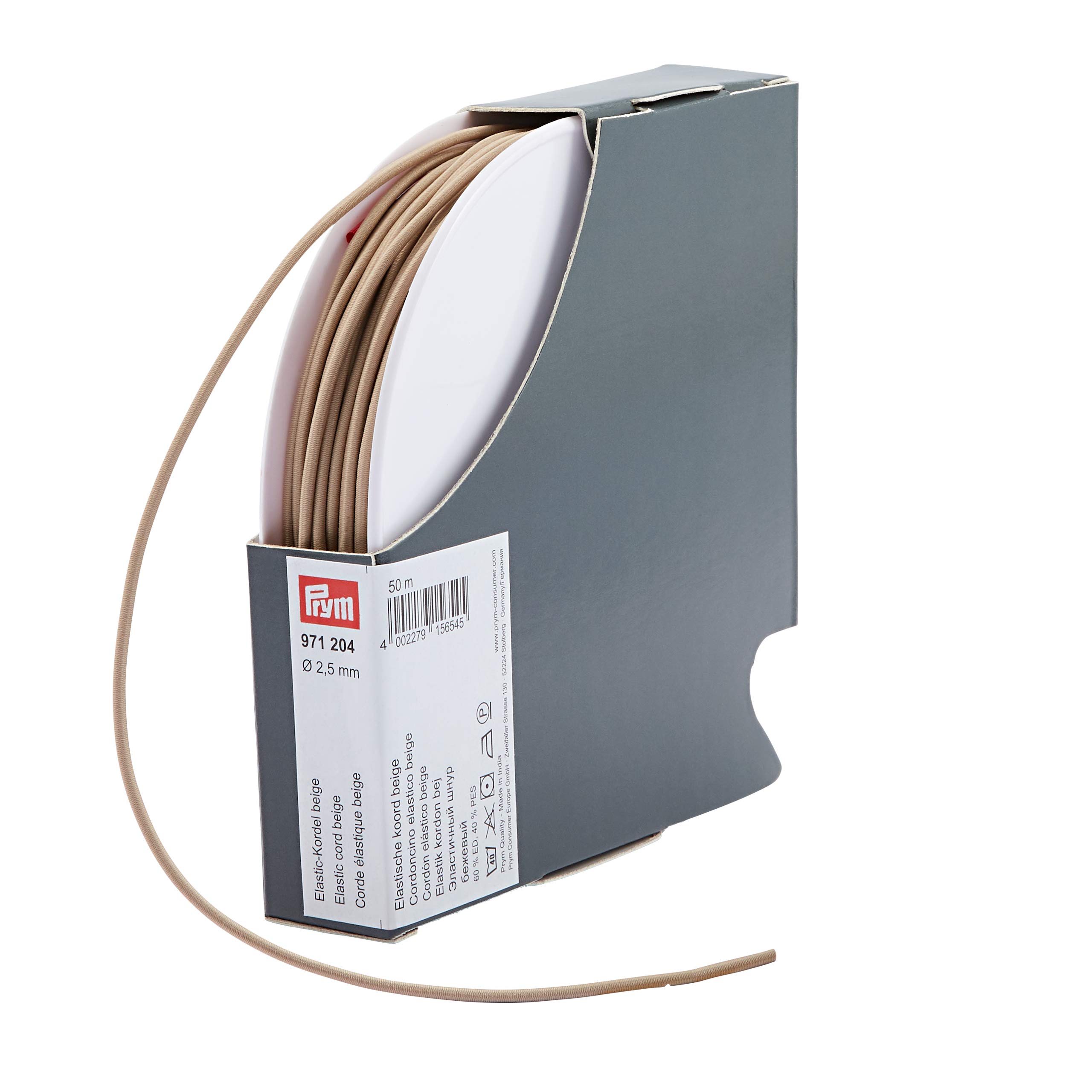 Prym 971204 Elastic Cord 2.5 mm 50 m Beige 60% ED 40% Polyester Diameter