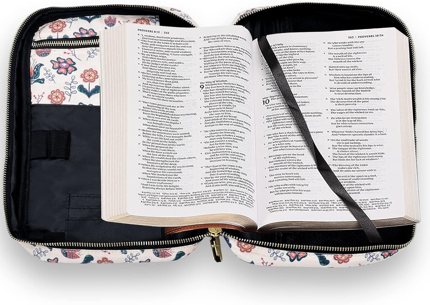 Performore Floral Bible Bags for Women - Stylish & Functional Zippered Book Cover with Handle and Pockets - Fits Standard & Large Size Study Bible Carrier - Image 6