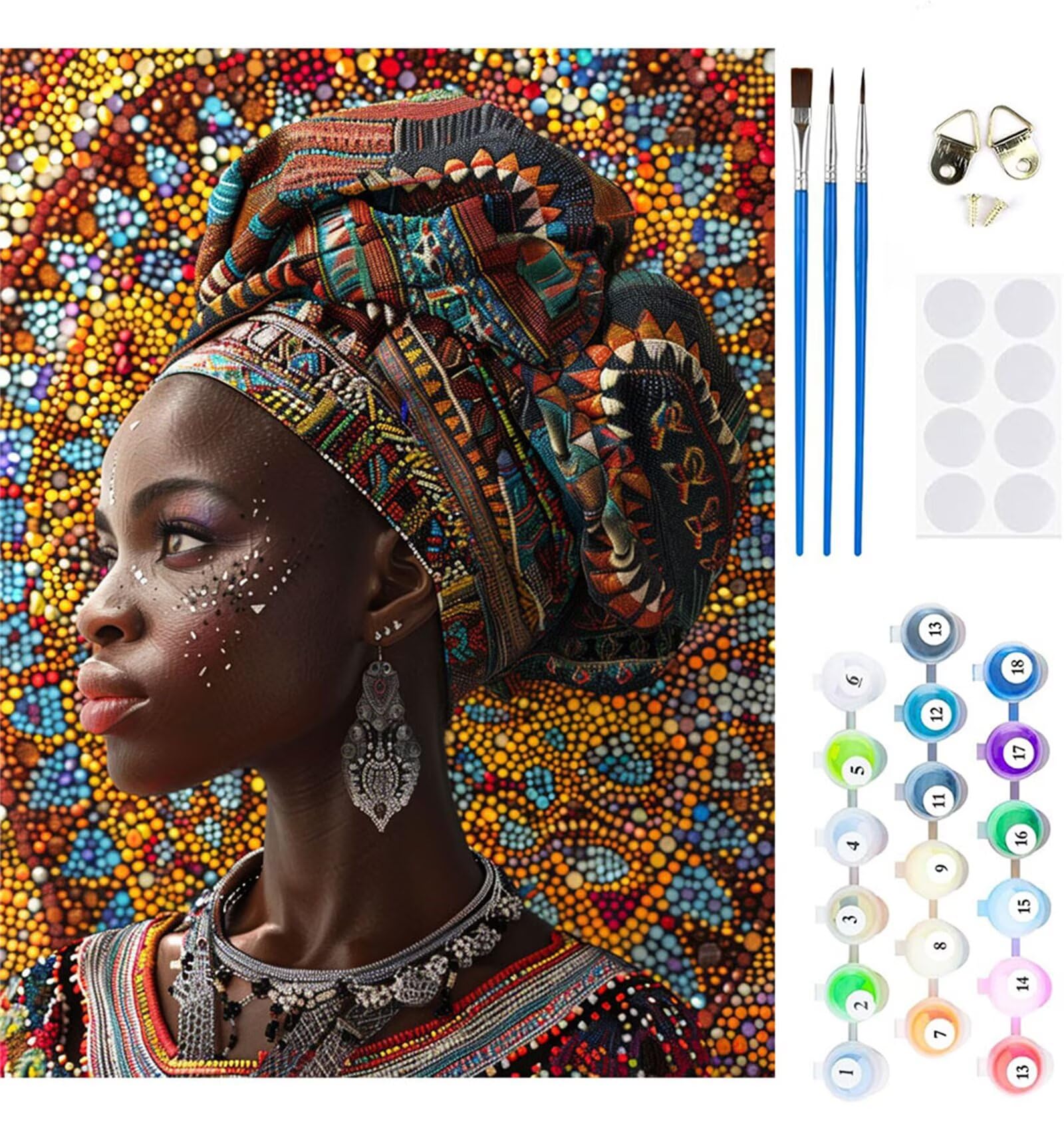 Paint by Numbers Kits African Woman 30x20cm Large Paint by Numbers for Adults Beginner Flower,DIY Oil Painting Art with Paintbrushes and Acrylic Pigment,Hobbies for Women Adults Crafts Frameless M-168