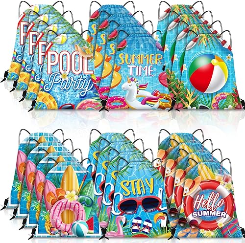 Kacctyen Bolsas con cordón para piscina, playa, mochila con cordón de verano, bolsa de cumpleaños, decoración de fiesta de piscina (24 piezas)