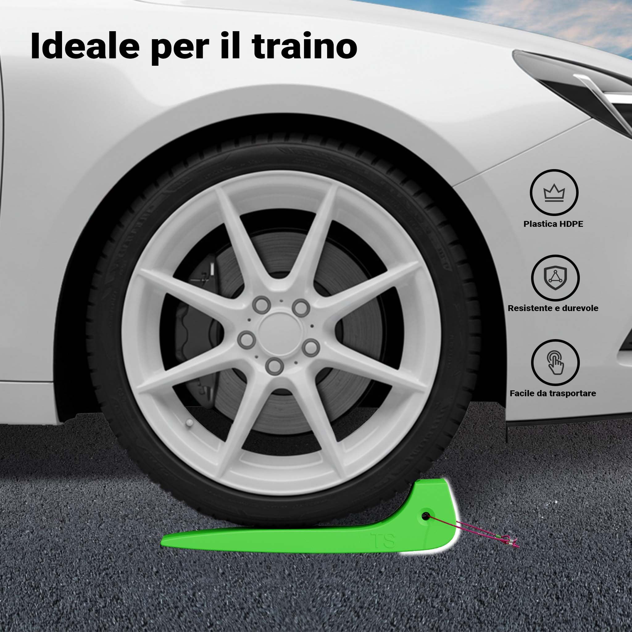 Wiltec Set di 4 cunei fermaruota, ausilio di carico per servizi di soccorso stradale e trasporto auto, max 1814 kg per cuneo, in HDPE, per carri attrezzi, bisarche, rampe di carico