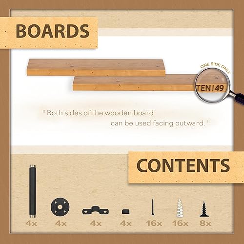 Miniatura 5 de TEN49 estantes industriales de madera 24pulgadas 36pulgadas 48pulgadas y 60pulgadas estantes rústicos de madera para pared con soportes de tubos de