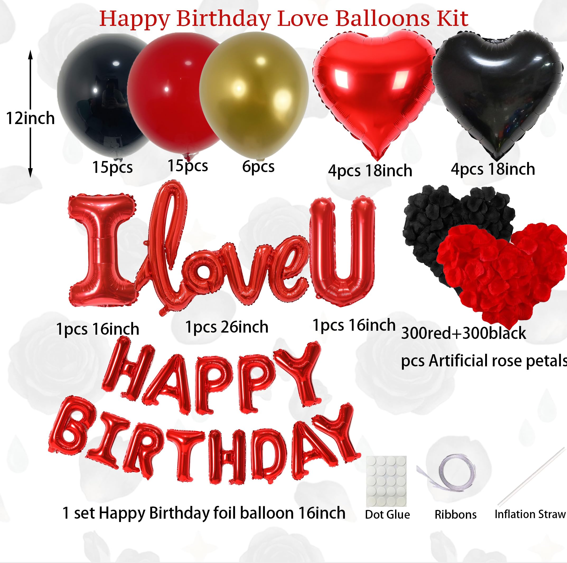Décoration d'anniversaire rouge et noir, ballon d'amour, décorations romantiques de chambre d'hôtel, décorations d'anniversaire pour lui, elle, décoration d'anniversaire de mariage, Saint-Valentin