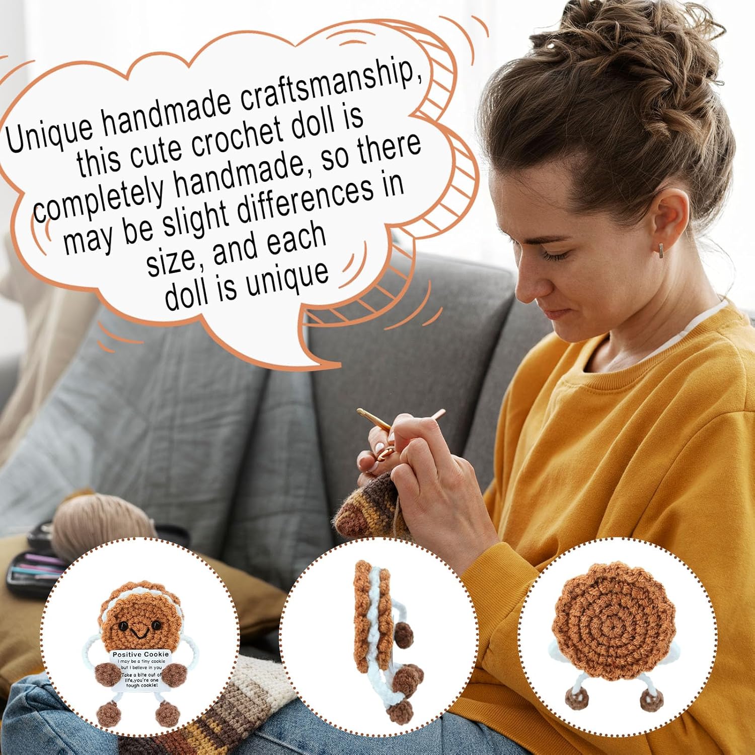 Positive Cookie Theme Crochet Doll, Inspirational Gift for Men, Women, Friends and Teens, Mini Handmade Crochet Cookie Doll, Christmas Birthday Gift, Emotional Support Decor - Image 7