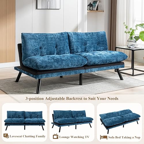 Miniatura 3 de Anwick Sofá cama tipo futón convertible, sofá cama de 71 pulgadas con respaldo ajustable, moderno sofá biplaza para sala de estar compacta,