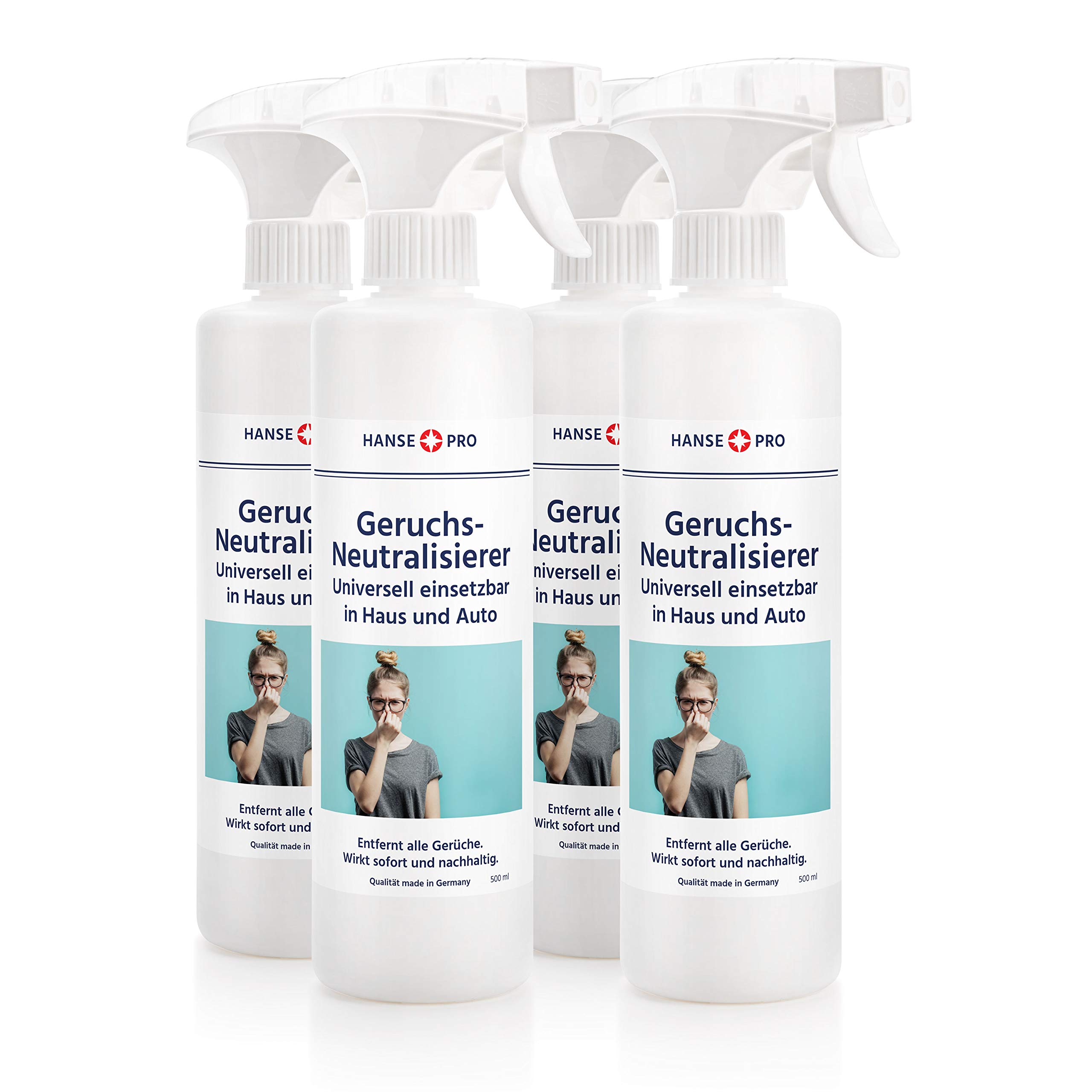 Hanse Pro Geruchsneutralisierer, 4 x 500 ml I Geruchs-Entferner I für Textilien, Wohnung und Auto I entfernt Gerüche von Hund und Katze