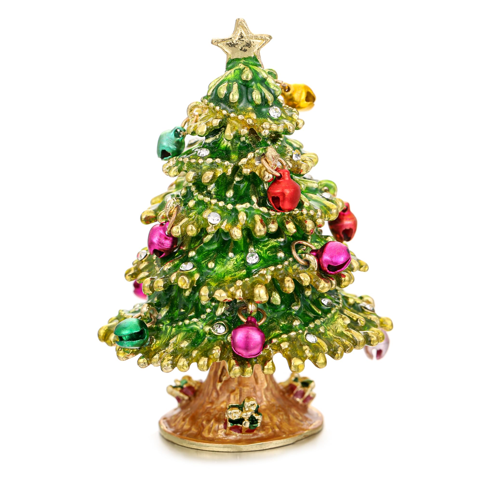 Vie Jeune Christmas Tree Hand Painted Christmas Trinket Box For Home Decor Accents, Enamel Hinged Jewelry Box For Bookshelf Office Table Desk Decor, Classical Figurine Collectible Keepsake Sculptures (Green )