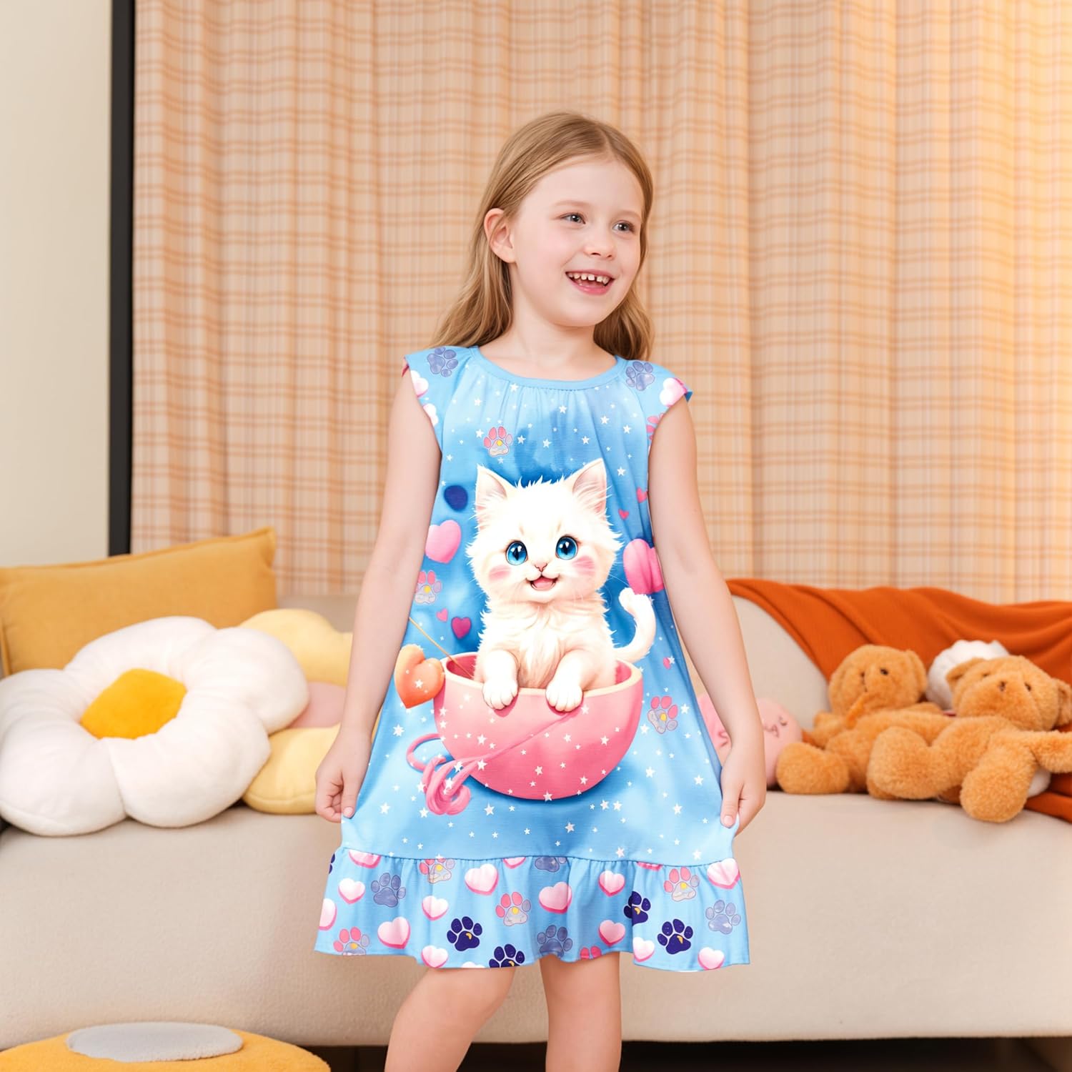 LQSZ Girls Nightgown Night Dress Flutter Sleeve Sleepwear 3-10 Years Pajamas Nightgowns for Little Girls - Image 4