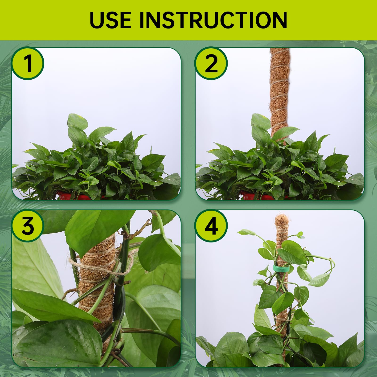 Pali Di Muschio Artificiale Per Piante - 8 Pezzi Impilabili Da 60 Cm, Con Picchetti E Fascette - Foto 10