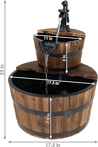 Miniatura 13 de Sunnydaze - Fuente de agua de barril de madera de 2 niveles, fuente de bomba de agua vintage de 34 pulgadas con bomba sumergible, para jardín