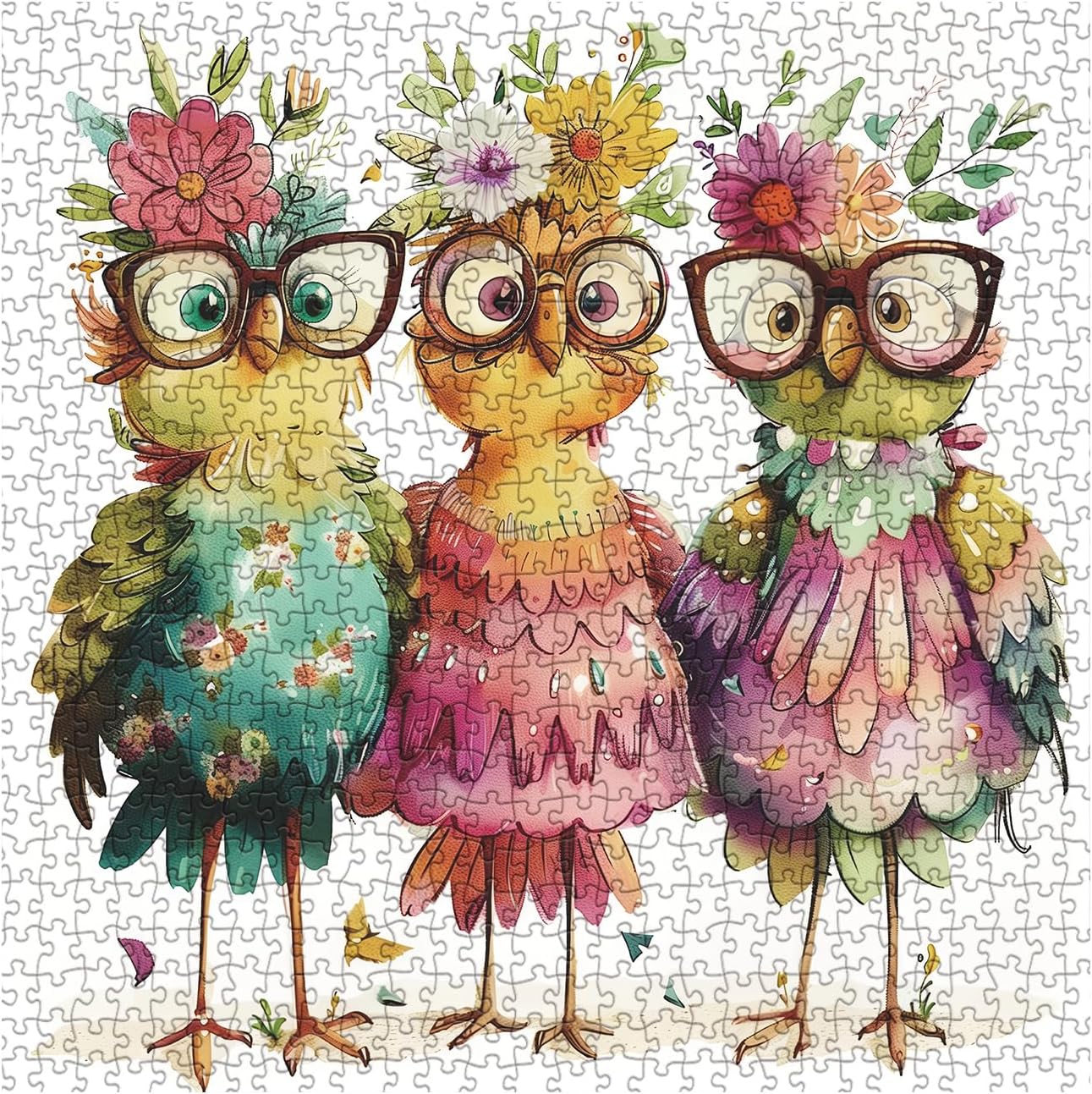 Funny Chicken Puzzles for Adults 1000 Pieces, Cute Bird Flower Jigsaw Puzzles, Beautiful Animal Art Puzzles