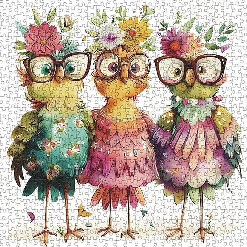 Miniatura 2 de Divertidos rompecabezas de pollo para adultos de 1000 piezas, rompecabezas de flores de pájaros, hermosos rompecabezas de arte de animales