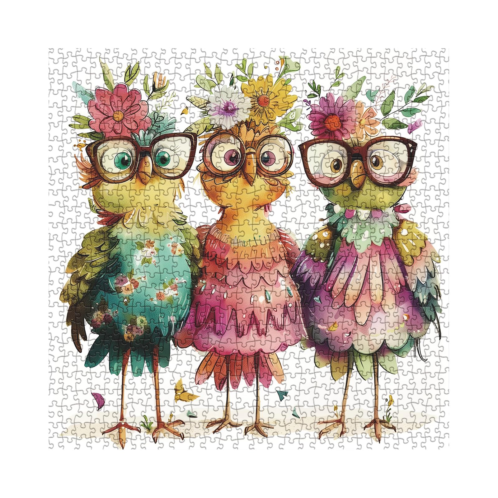 Divertidos rompecabezas de pollo para adultos de 1000 piezas, rompecabezas de flores de pájaros, hermosos rompecabezas de arte de animales 2