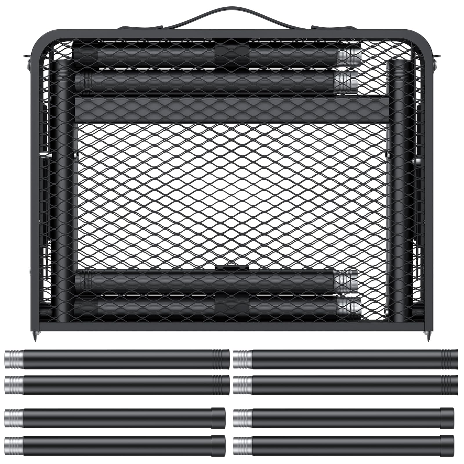 JiGiU Table de Camping Pliante 60x40x24,5/47,7/71 cm, 3 Hauteurs Réglables | Structure X Stable, Plateau en Grille Métallique, Table de Pique-Nique Portable pour Jardin, Terrasse, BBQ- Noir