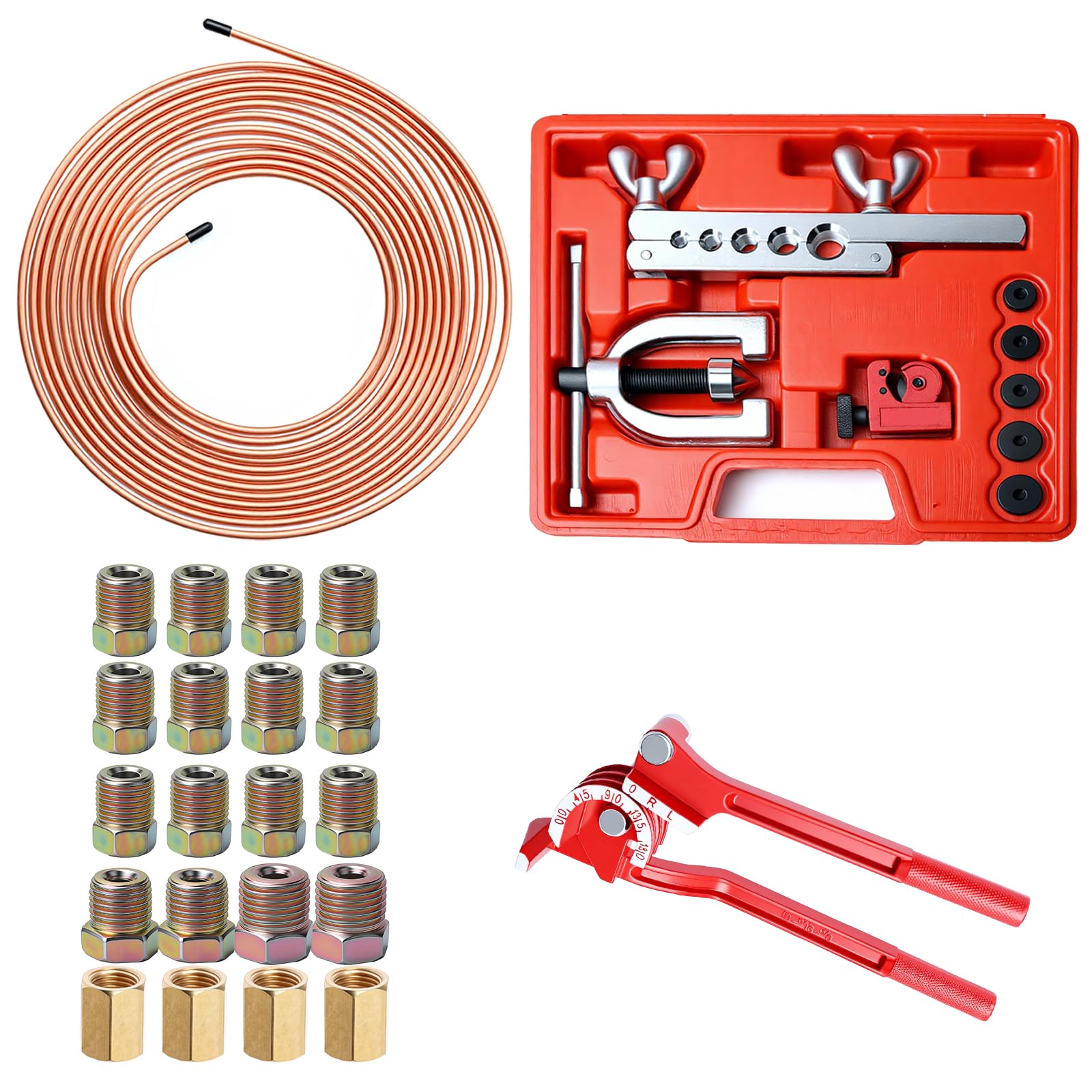 Joyzeal 25ft 3/16" Copper Brake Line Kit,16 Fittings+Double Flaring Tool