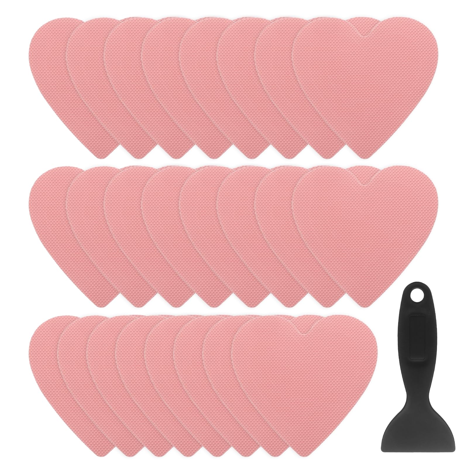 Pegatinas antideslizantes rosa en forma de corazón para bañera y ducha de 4 pulgadas con raspador