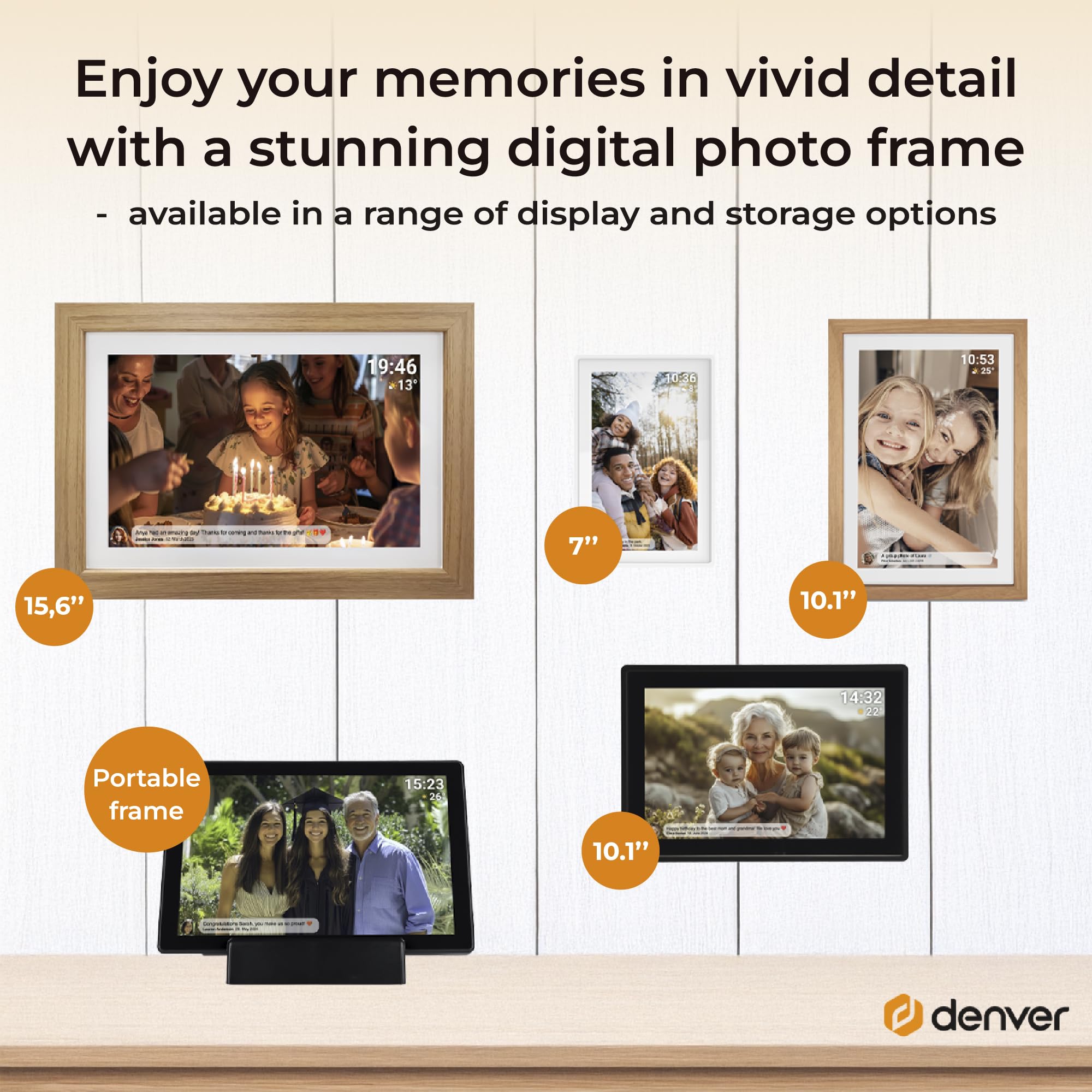 Denver PFF-1070W | cyfrowa ramka na zdjęcia Wi-Fi 10,1" z akumulatorem | ekran dotykowy HD IPS | aplikacja FRAMEO i pamięć 16 GB | biała