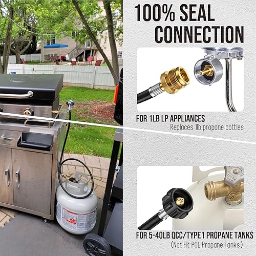Miniatura 3 de Adaptador de manguera de propano de 4 pies, convertidor de 1 libra a 20 libras, extensión de manguera de tanque de propano, ajuste QCC1 a 1 libra y