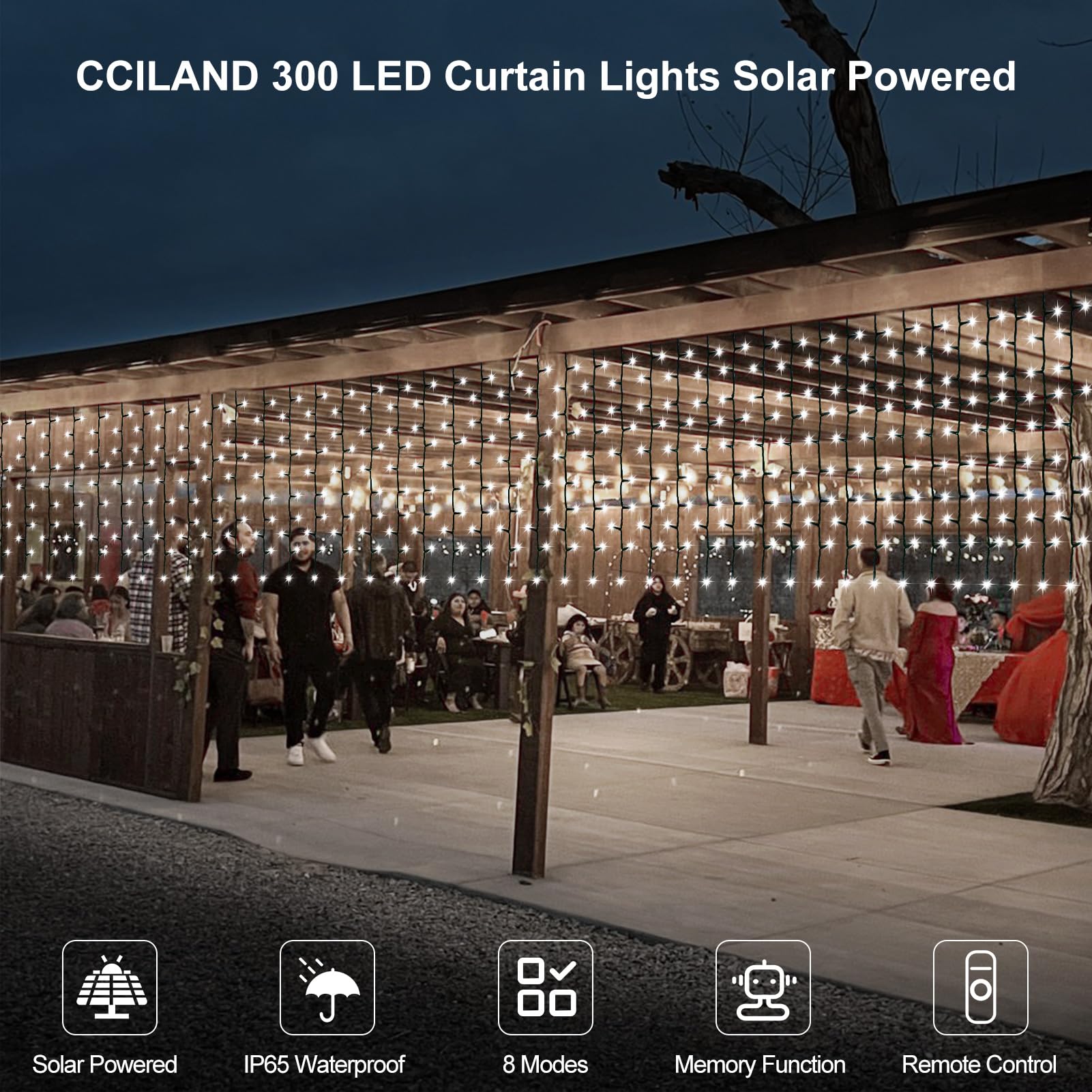 Guirlande Lumineuse Solaire 300 LED | 6x1m Blanc Froid | IP65 Étanche | 8 Modes | Décoration Extérieur