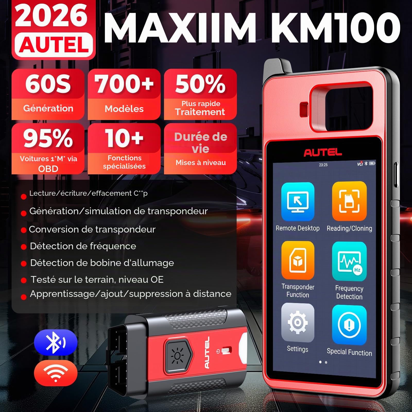 Autel MaxiIM KM100E Programmateur Clé Voiture, 2026 Identique au KM100 KM100(X) Diagnostic Auto, Lite Ver. de IM508S IM608S II Outil Programmation Clé, APB112 Intégré, Apprentissage OBD, Auto VIN