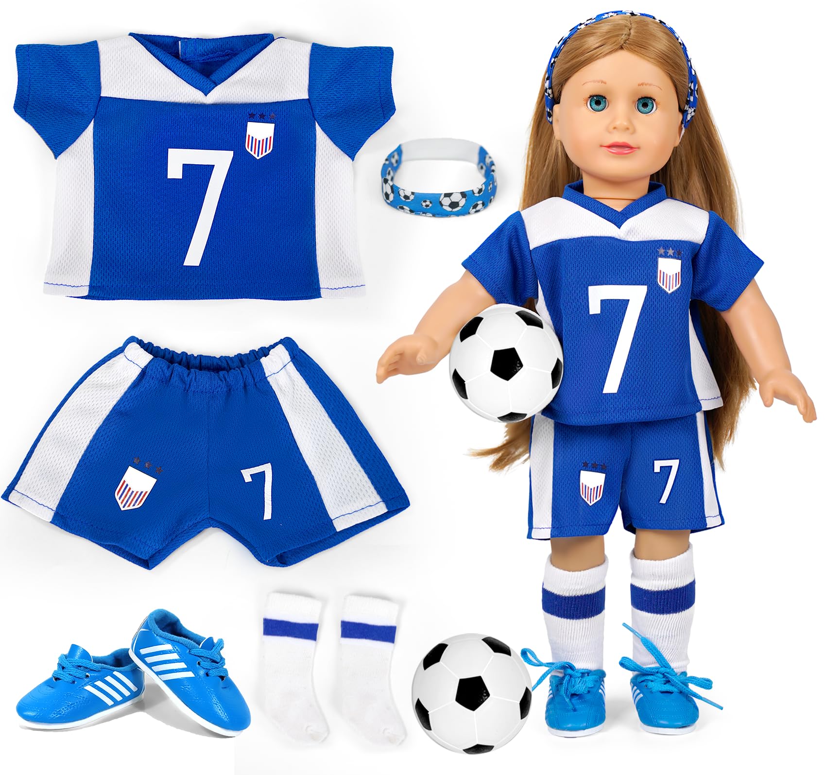 American 18 inch Doll Clothes Accessories-Soccer Uniform Compatible with 18 Inch Girl Dolls (Sports)