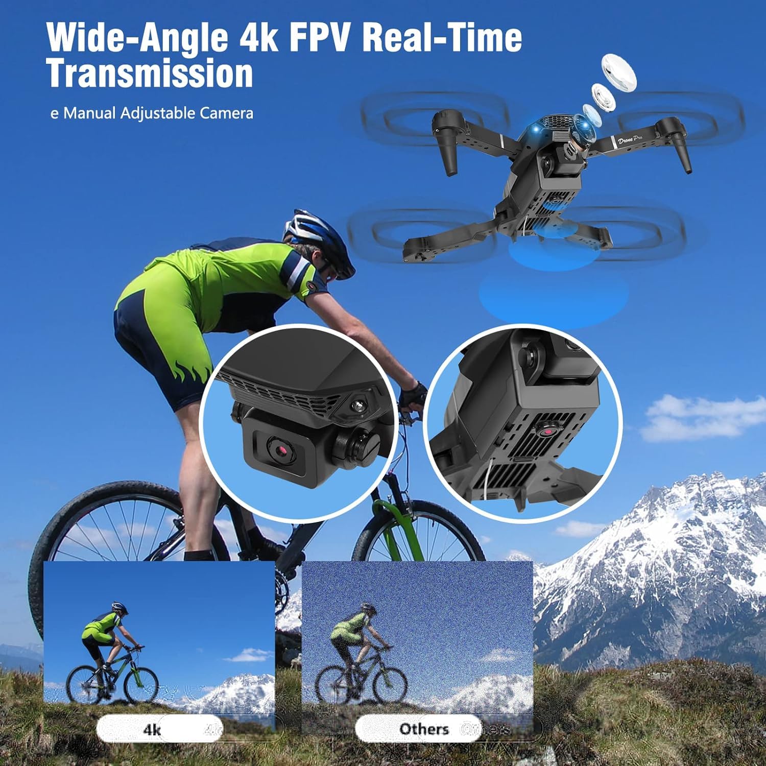 Drohne mit Kamera 4K, ferngesteuerter Quadrocopter mit Headless-Modus, Start/Landung mit einer Taste, Höhenhaltung, faltbar, Flugroute, 360°-Flip, Mini-Drohne als Geschenk für Anfängerkinder