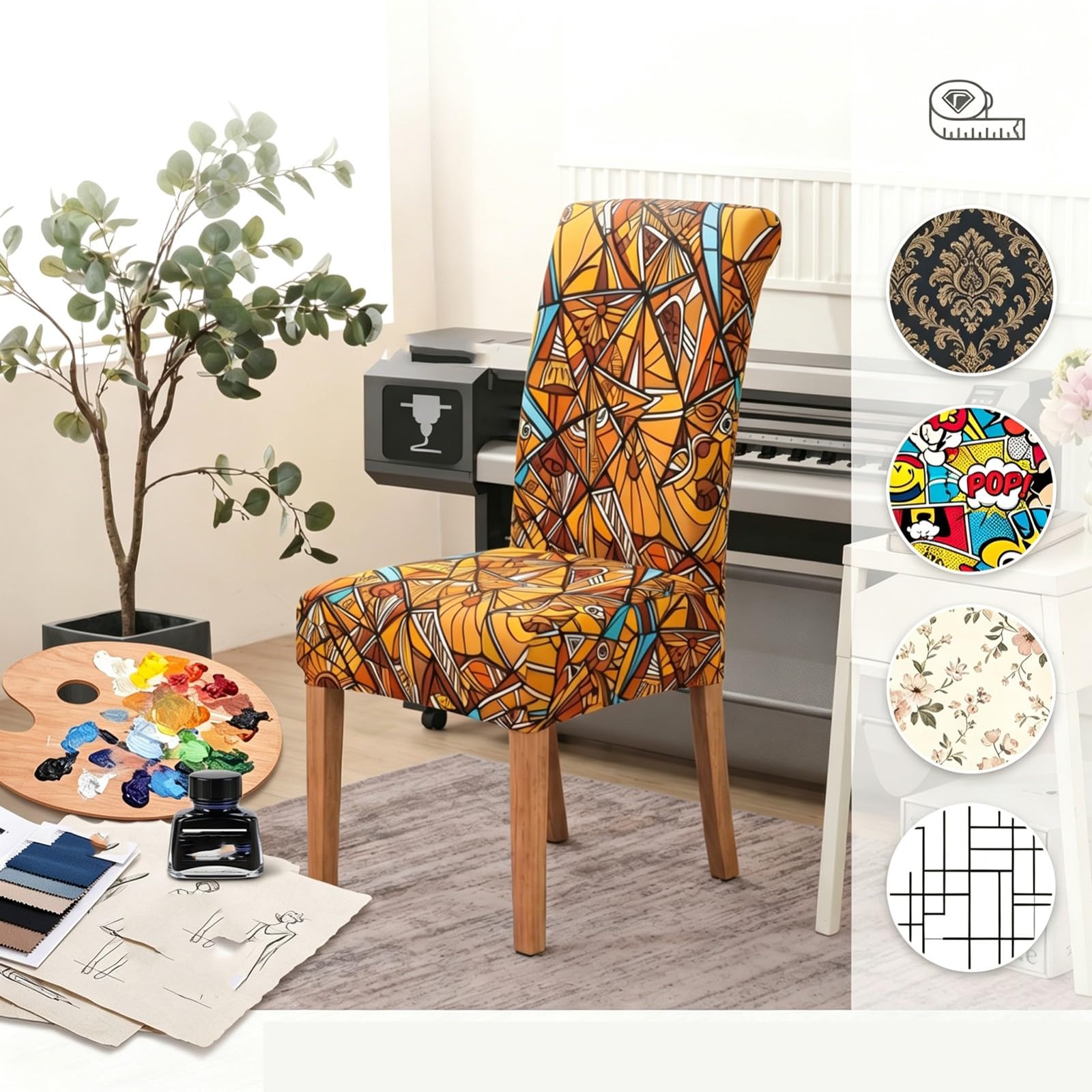 Stuhlhussen für Esszimmerstühle,Bedruckte Stretch-Esszimmer Stuhlhussen 2/4/6er-Set,Vier Jahreszeiten,für Wohnzimmer Küche Hotel Partydekoration(C,6Pcs)