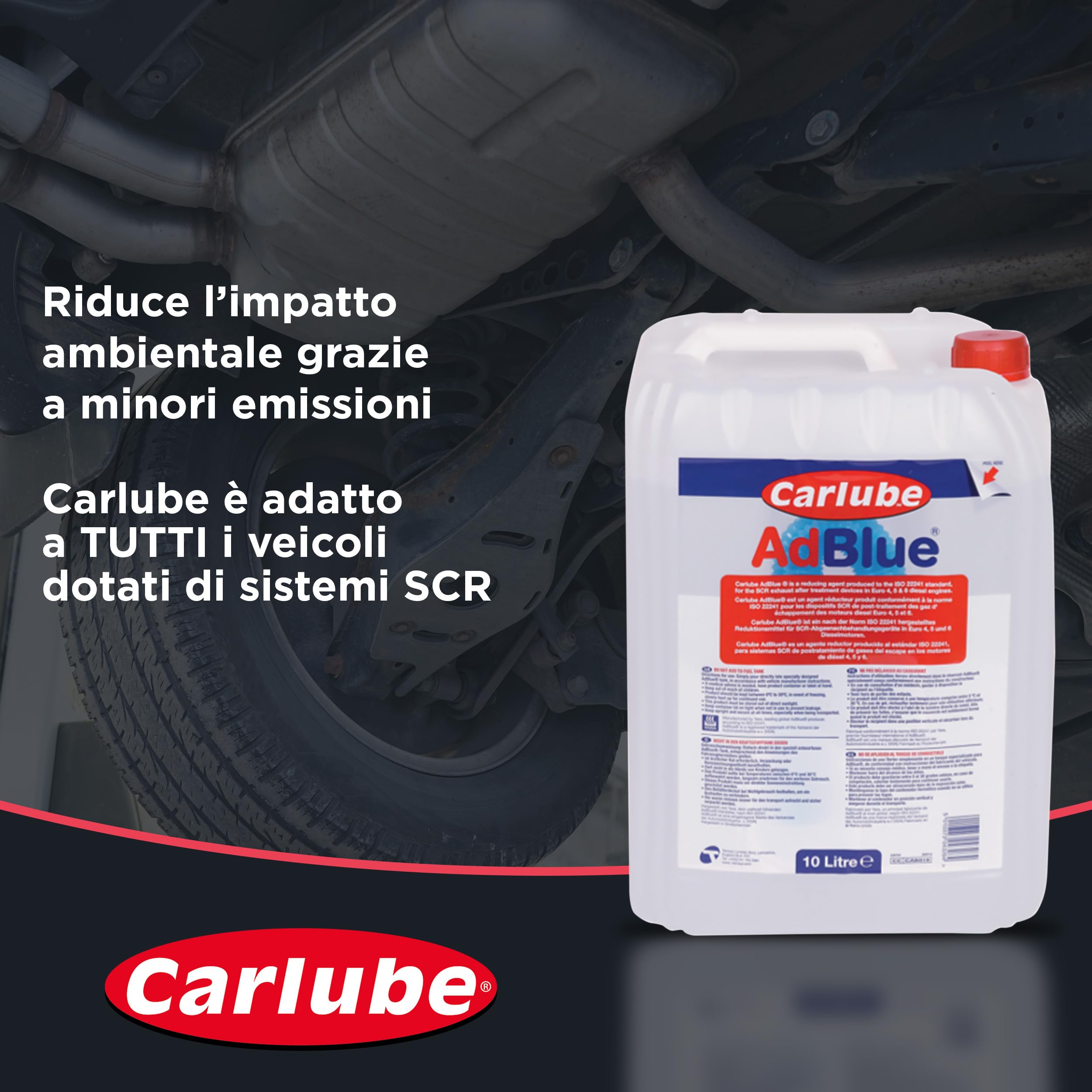 Carlube AdBlue 10L con Beccuccio Integrato Antigoccia, Fluido AUS32 per Motori Diesel Euro 4 5 6, Compatibile SCR, Riduce Emissioni NOx, Conforme ISO 22241