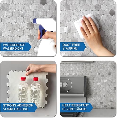 Miniatura 6 de MOFIT Hexagon Peel and Stick Backsplash Tiles Kitchen,Self-Adhesive Metal and Marble Honeycomb Peel and Stick Wall Tiles Sticker Mosaic Heat