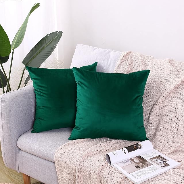 CXTAI 2x Dark Green Velvet Cushion Covers Decorative Square Throw Pillow Cover Pillowcase 18"x 18"45 x 45cm