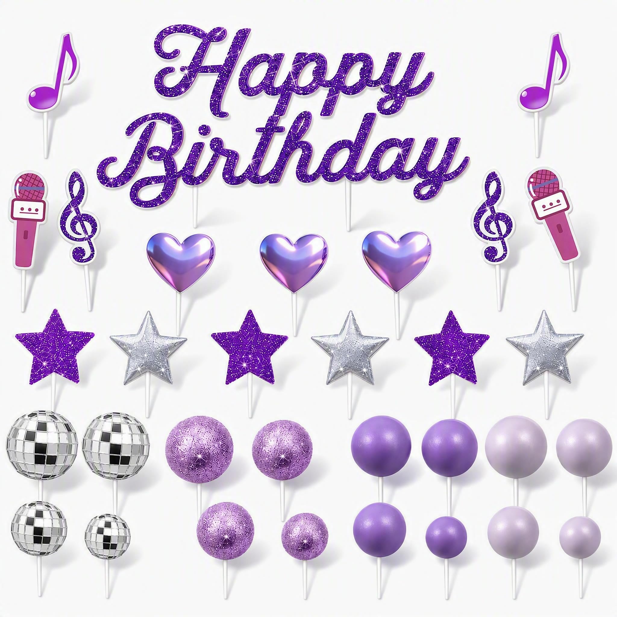 32Pcs Disco Ball Cake Decorations, Mini Disco Balls for Cake, Disco Ball Cake Topper with Cake Balls and Star Designs, Stylish Cake Decorations for Birthday Party Celebrations, Disco Theme Events