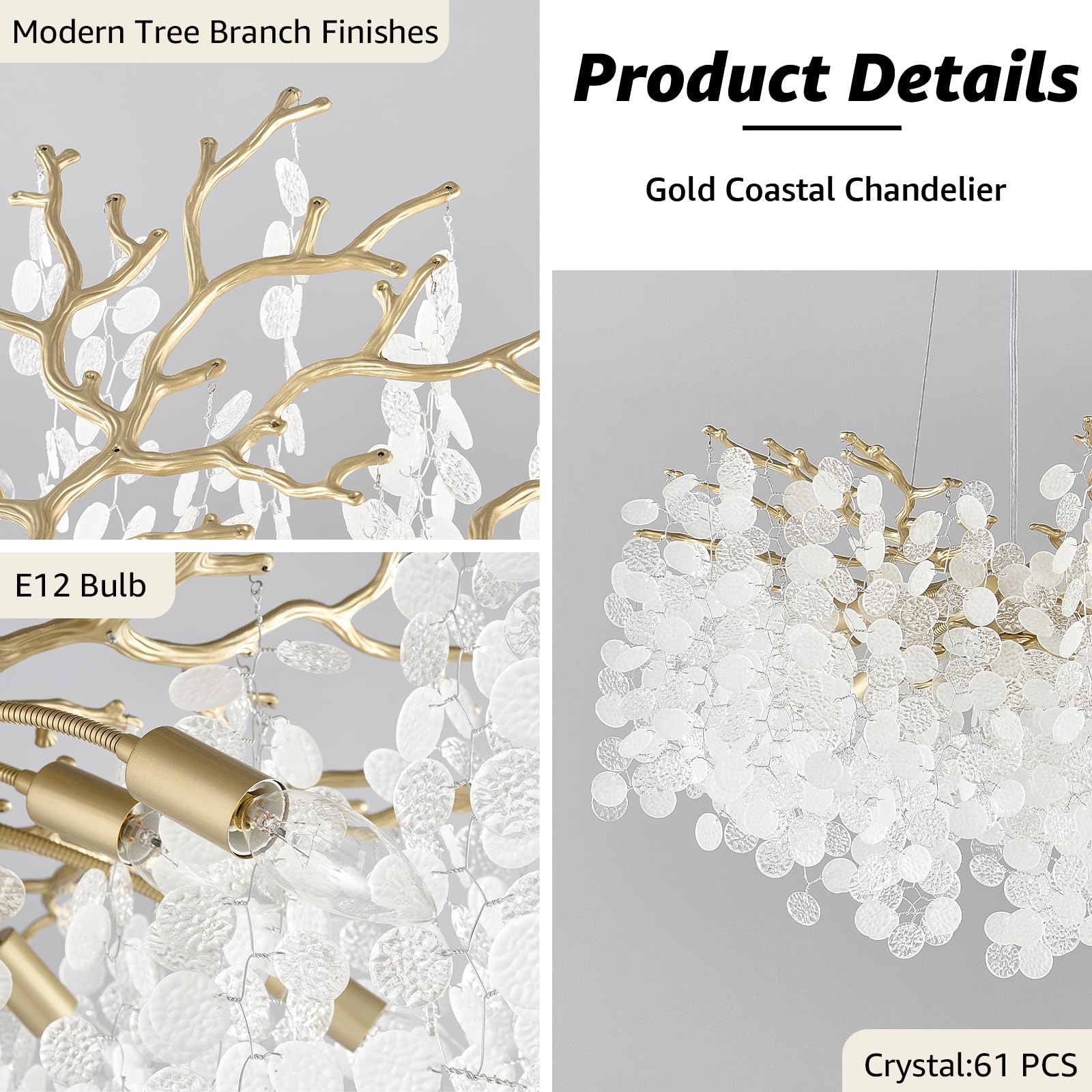 Best Shell Chandelier Picks for 2026 2 VBKK 24'' Capiz Shell Chandelier 8-Light Coastal Gold Branch Chandelier — product photo