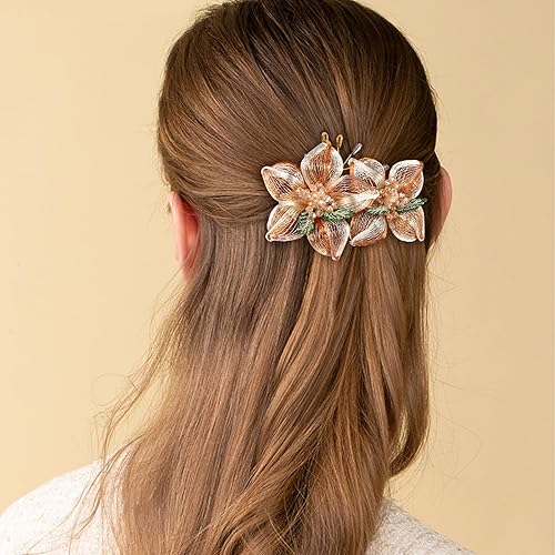 Miniatura 4 de Pasadores para el cabello, pinzas de alambre de cobre con flores de cristal, pasadores de diseño de alto nivel tejidos a mano de 3.93 pulgadas