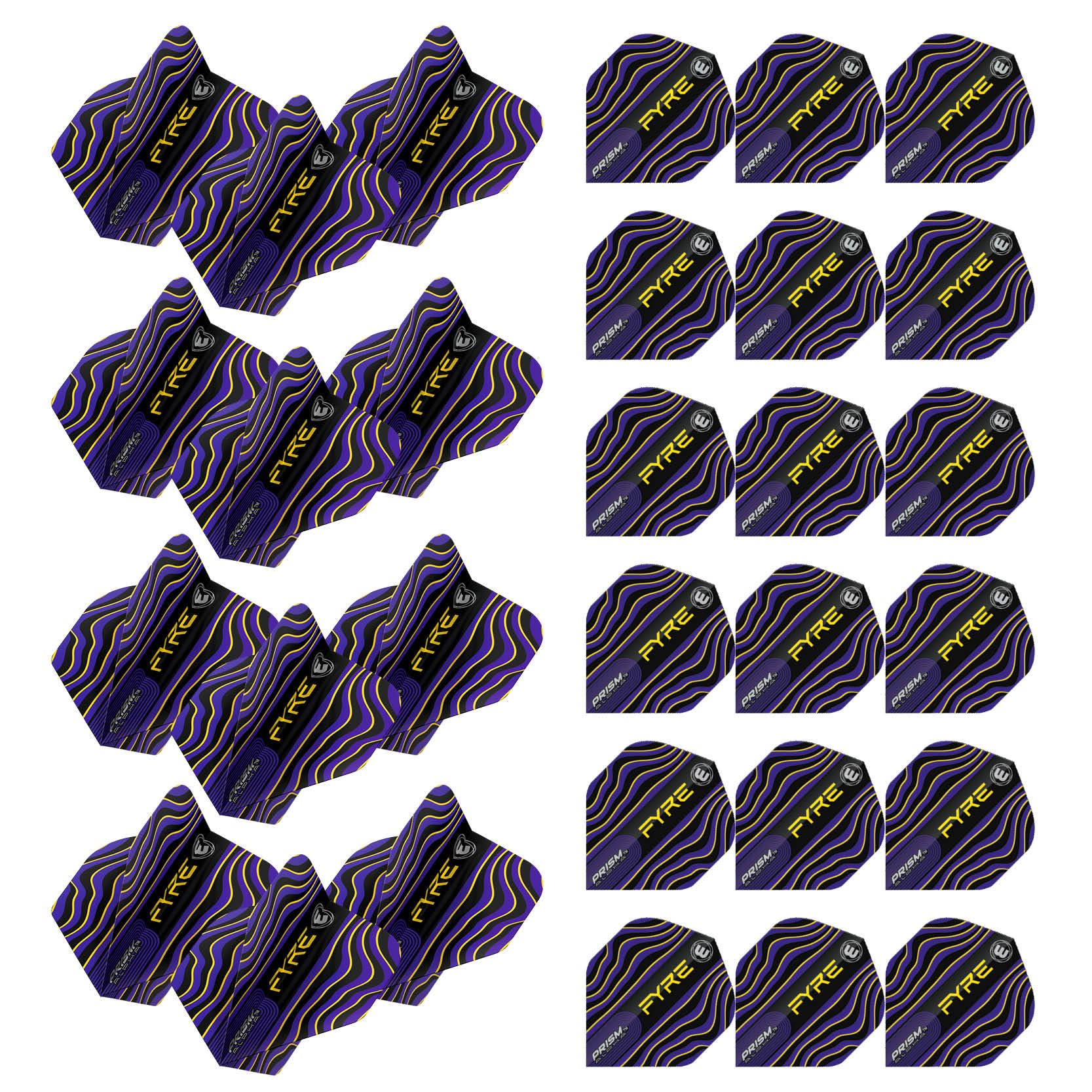 WINMAU Prism Alpha Fyre Black, Blue & Yellow Dart Flights - 10 sets per pack (30 dart flights in total), Standard
