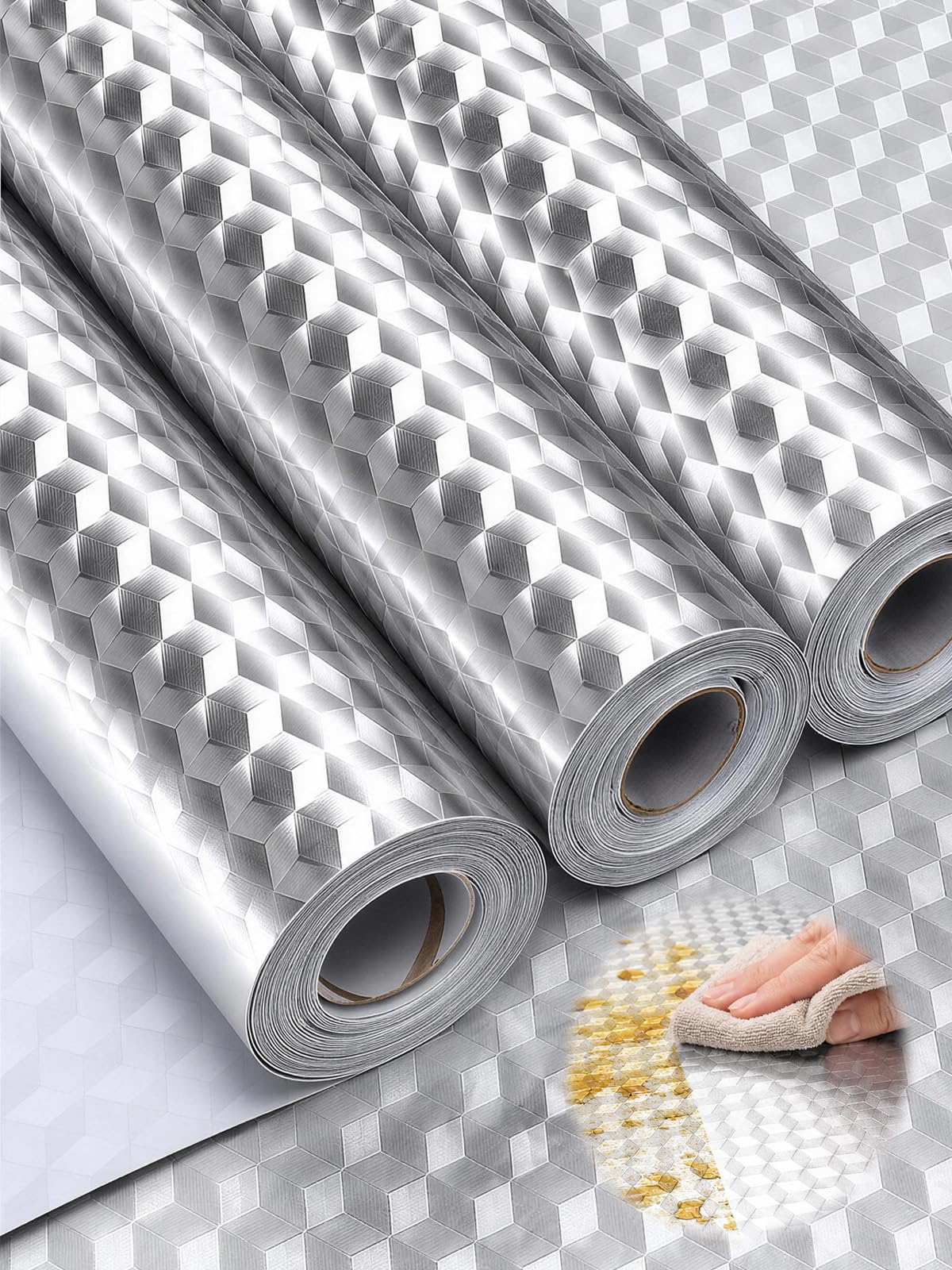 3 Rolls Kitchen Foil Oil-Proof Stickers Heat Resistant Waterproof Wallpaper