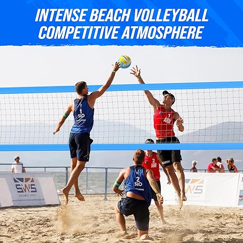 Miniatura 5 de Juego de red de voleibol profesional portátil para exteriores con postes de aluminio de altura ajustable, sistema de cabrestante, voleibol con bomba