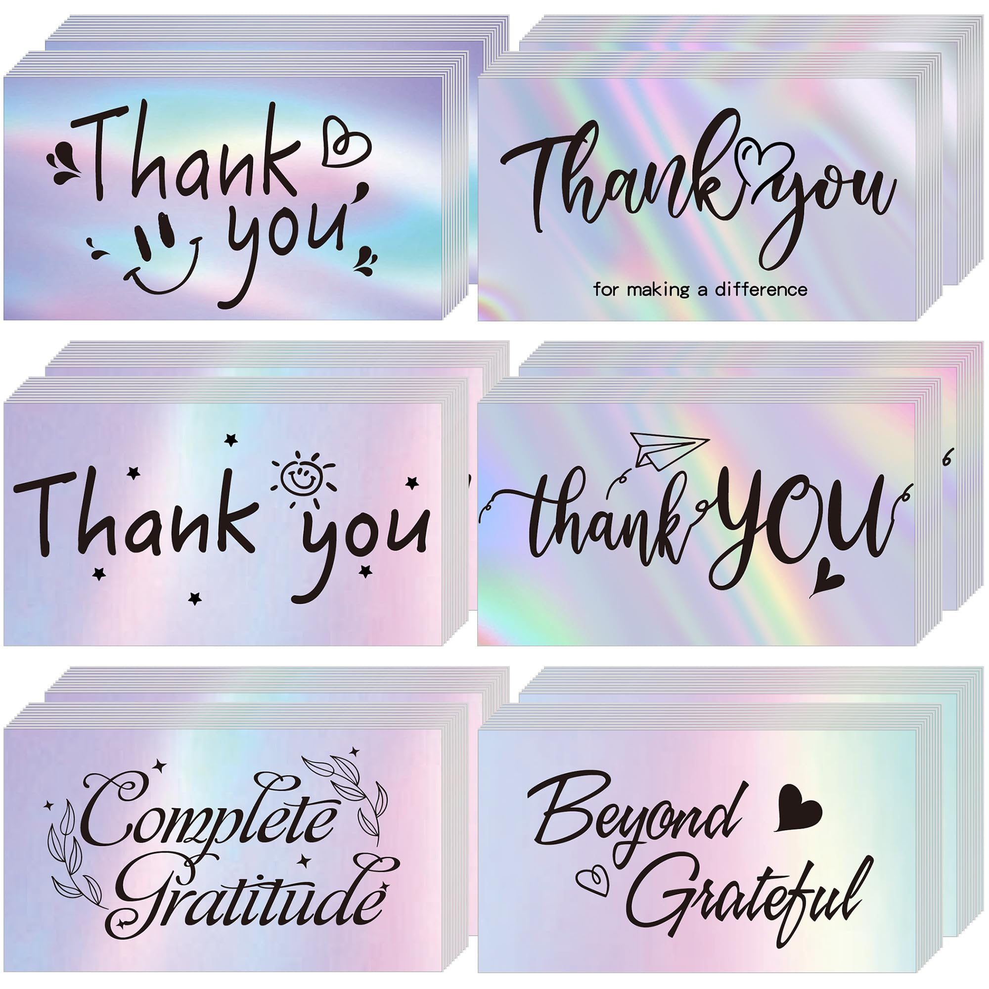 Thank You Cards Small Business, 120 Pcs Business Thank You Cards Bulk, 6 Styles Small Blank Greeting Appreciation Card, Holographic Thank You Notes