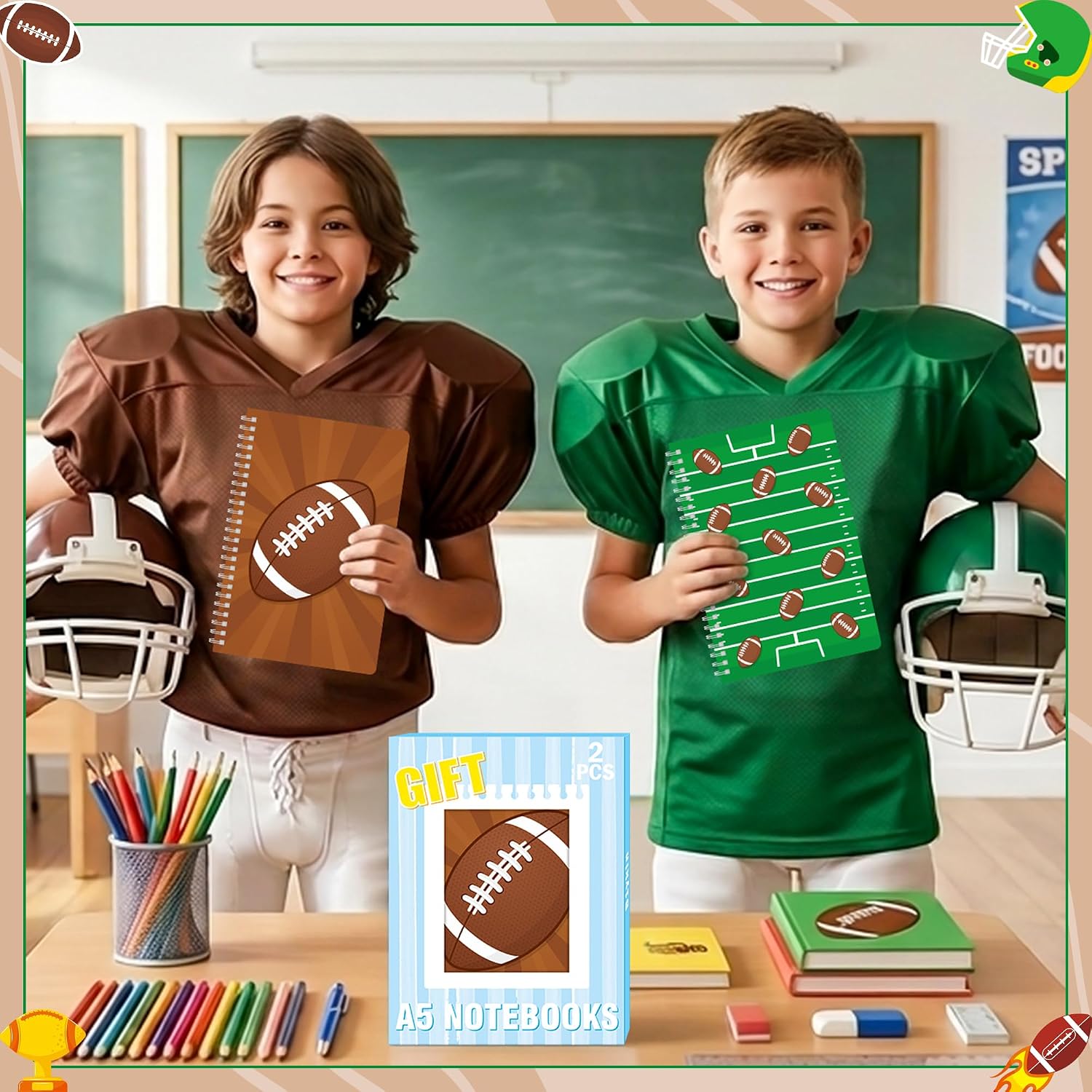 B1ykin A5 Spiral Notebooks - 2Pcs 50 sheets 100 Pages, Football Design image 3