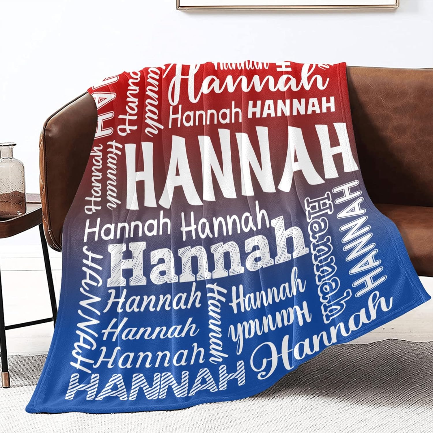 zaaprintblanket Red Blue Personalized Blankets with Name Custom Flannel Throw Blankets for Kids Adults Christmas Birthday Gift 60'' x 80''