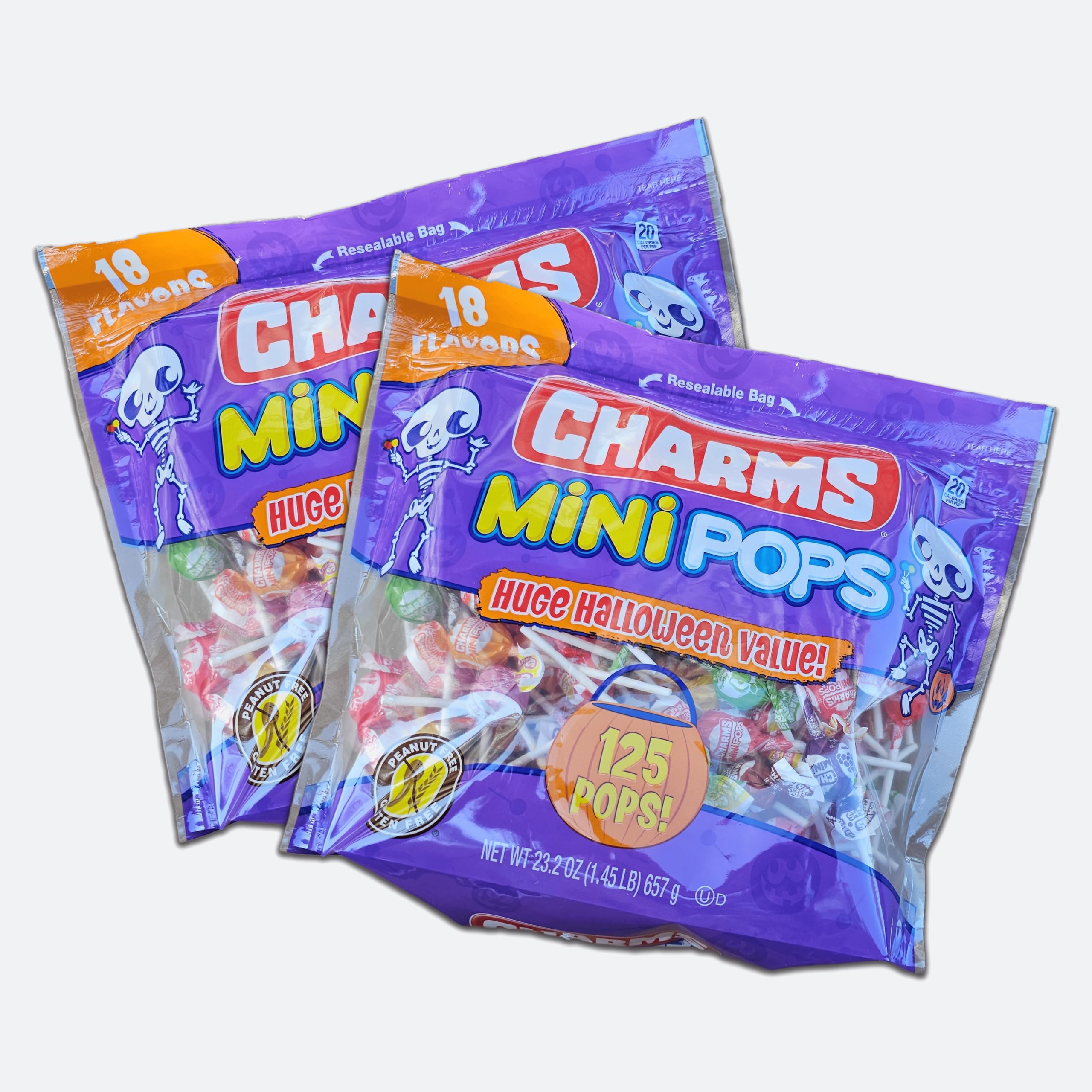 Charms Mini Pops 125ct Fall Time Suckers, Candy, Party Favors, Handout Candies, 18 Assorted Flavors, Pack of 2