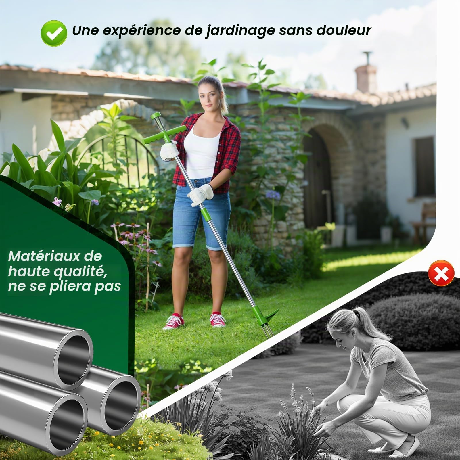 Désherbeur Manuel Longueur 100cm, Tuyau en Aluminium Renforcé, Outil pour Désherber Les Mauvaises Herbes et Arrache Pissenlit, Outillage de Jardin Efficace