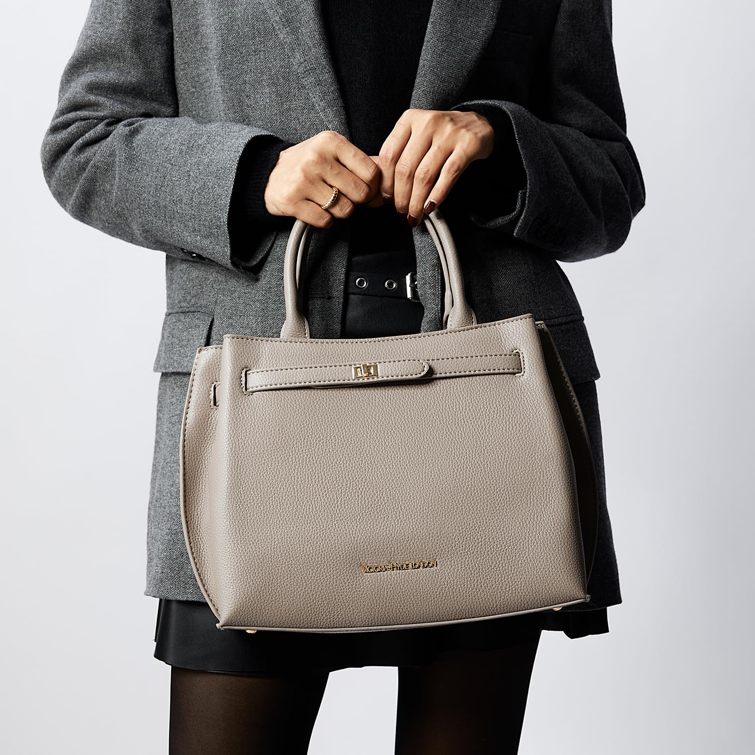 VICTORIA HYDE Bolso de Mano Grande para Mujer de Piel Sintética de Poliuretano, Negro, Elegante para Oficina y Trabajo