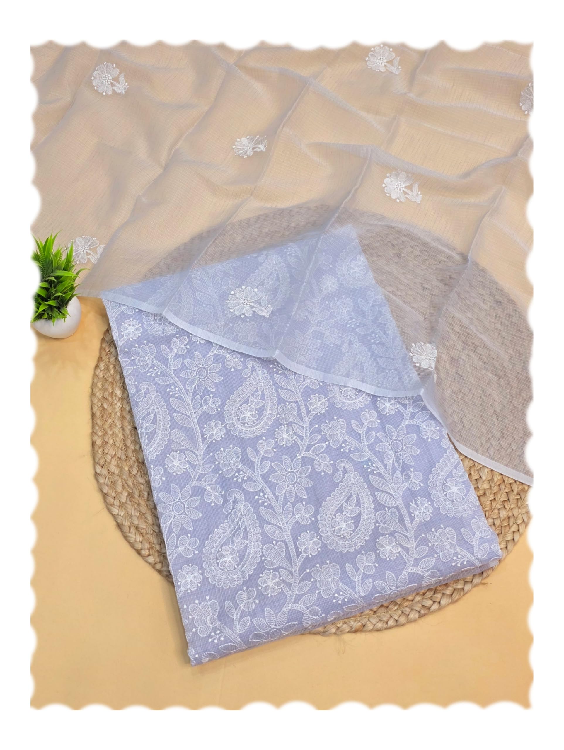 Women’s Kota Doria Suit Set – Designer Embroidered Cotton Blend Fabric | 2.5m Top + 2.5m Dupatta | No Bottom-picture-20