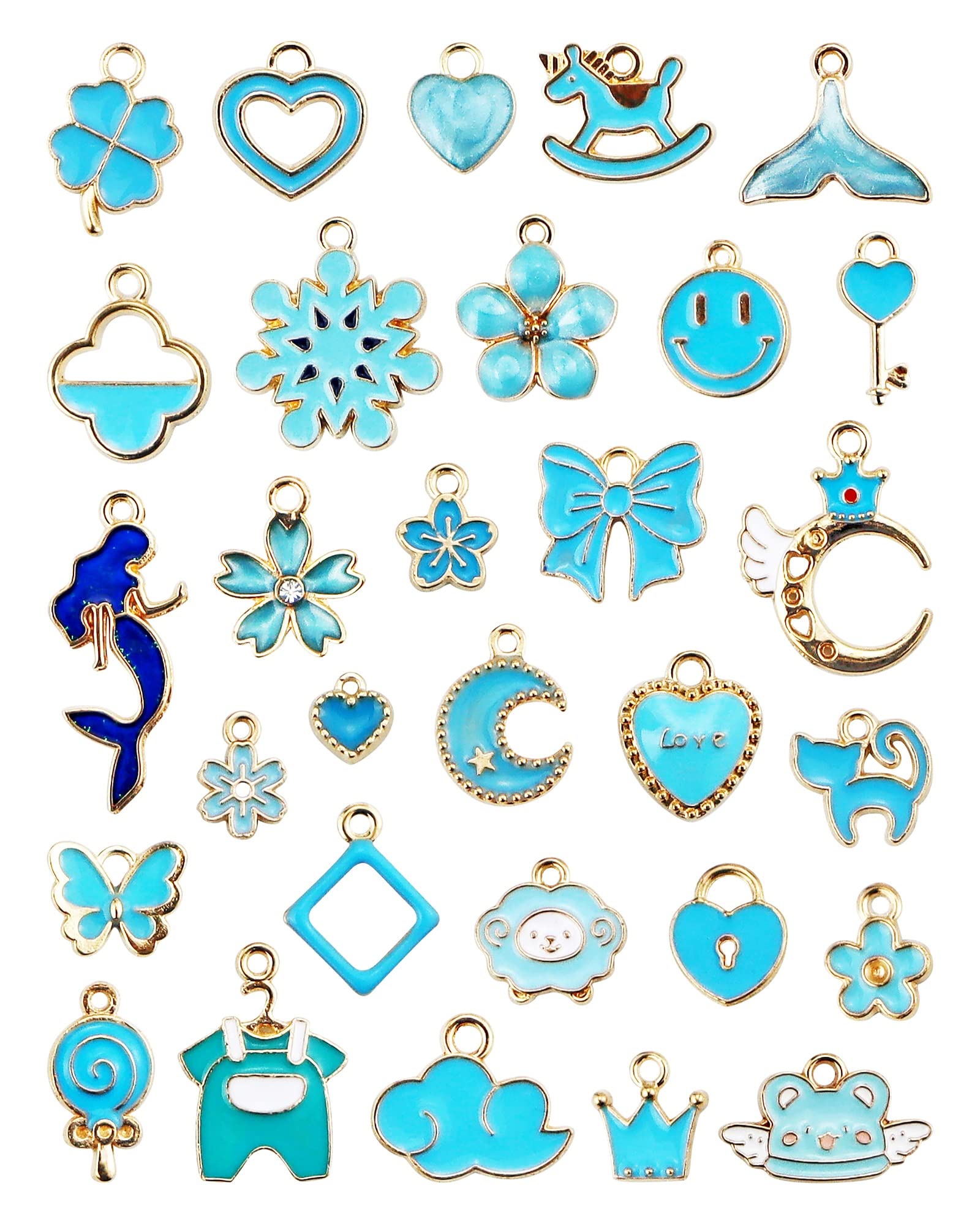 YETOOME30 Pcs Mixed Enamel Blue Theme Charms Gold Plated Earring Pendants Charms for Necklace Bracelet Jewelry Making and Crafting