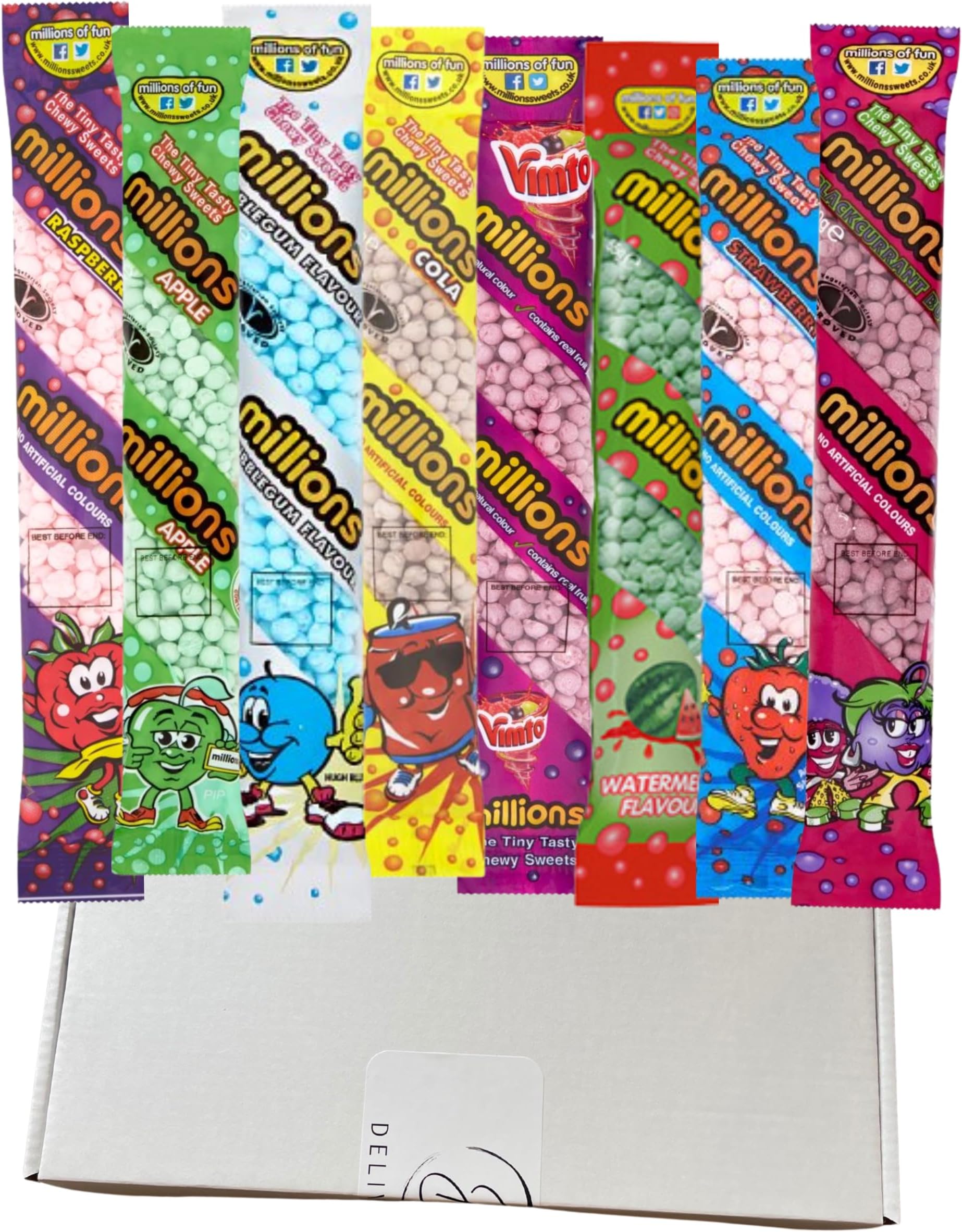 Mega Millions Sweets Selection - 8 Packs of Exciting Flavours - Includes Strawberry, Cola, Apple, Raspberry, Bubblegum, Blackcurrant + New Watermelon and Vimto Flavours - Exclusive To Rowevolve