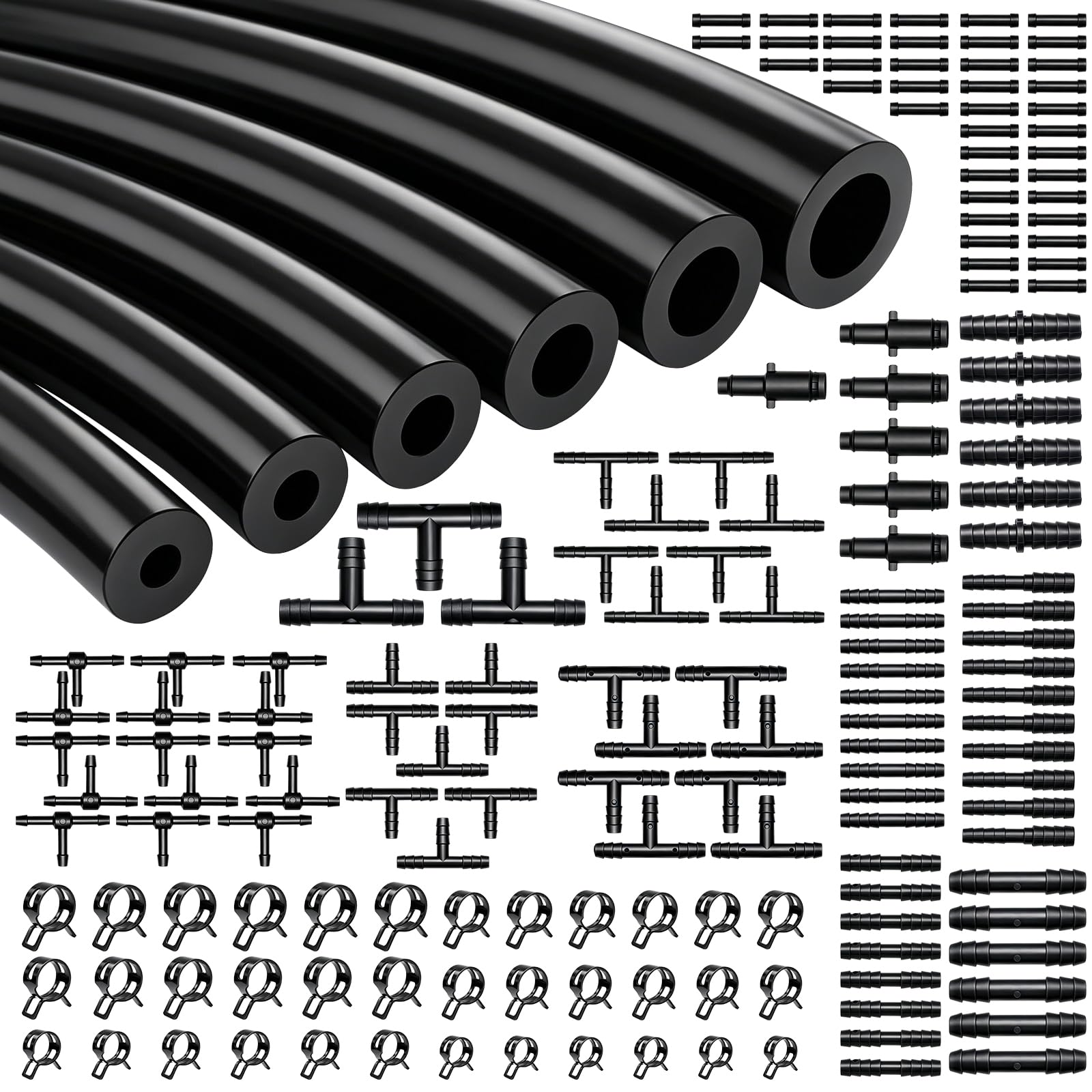 Tnisesm 170Pcs Vacuum Line Kit, 10Ft Black Vacuum Hose Automotive with Vacuum Line Connectors&amp; Clamps, High Performance Silicone Hose line Kit for Variety Car Piping System Replacement Vacuum Hoses